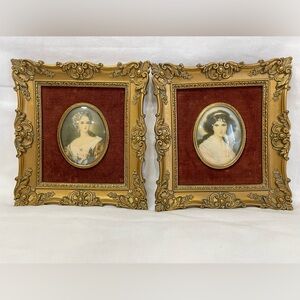 Set of 2 cameo creations bubble glass frame with red velvet matting.